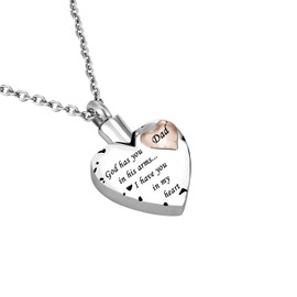 Double Heart Cremation Urn Necklace for Ashes Urn Jewelry Memorial Pendant, God has you in his arms I have you in my heart, Metal