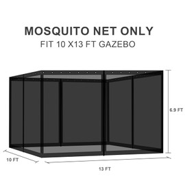 BPS 10' x 13' Gazebo Universal Mosquito Netting Screen Replacement, 4-Panel Mesh Screen Walls with Double Zippers for Outdoor Patio, Khaki (Mosquito Net Only)