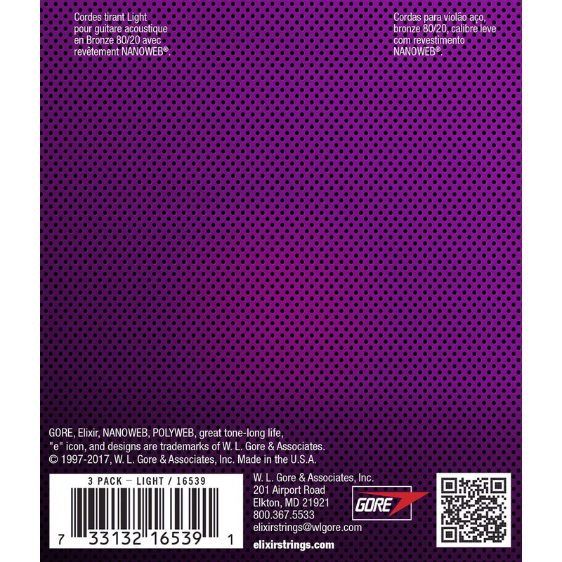 Elixir Strings 16539 Light 80/20 Bronze Nanoweb Acoustic Guitar Strings