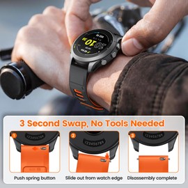 ANCOOL for Garmin Venu 3/Venu 2/Forerunner 265/255/Vivoactive 4 Watch Band, 22mm Silicone Sport Band for Galaxy Watch 46mm/3 45mm for Women Men, Black/Orange