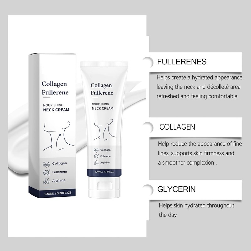 Crema Reafirmante de Cuello para Mujer, Crema Colágeno Fullereno (4Pcs)