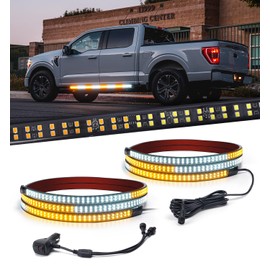 Xprite 2PCS 70 Inch 864 LED Emergency Warning Strobe Safety Lights Strip, Running Board Flexible Side Marker Light Strips for Trucks, Construction Vehicles, Pickup, SUV, Jeep.(Amber & White)
