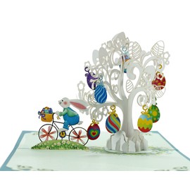 Happy Easter Bunny Bicycle Pop Up 3D card. Special Occasion Easter Celebration, a delightful surprise Easter greeting card for Kids,Children,Family and Friends. 15cmx15cm (Easter Bunny Bike)