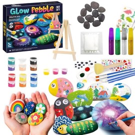 Kit de Pintura de 49 Rocas Que Brillan en la Oscuridad, Kits de Pinturas Infantil con 12 Pinturas Niños y Niñas de 6 a 12 Años Materiales de Arte Jugu