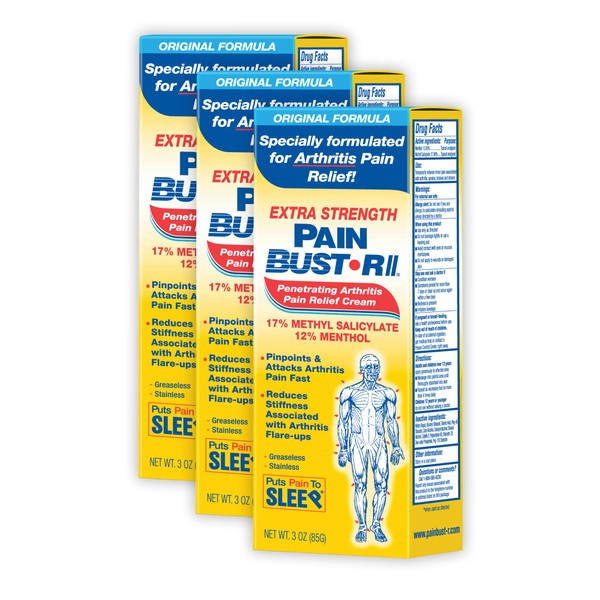 Pain Bust-R II Arthritis Pain Relief Cream - Fast Acting Non-Greasy Deep Penetrating Warming Relief for Joint & Body Soreness (Pack of 3)