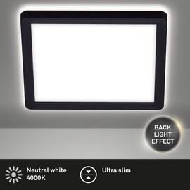 BRILONER LED Ceiling Light with Indirect Light, Flat, Neutral White Light Colour, Lamp, Ceiling Light, Living Room Lamp, LED Panel, Kitchen Lamp, Ceiling Lighting, 19 x 19 x 2.8 cm, Black