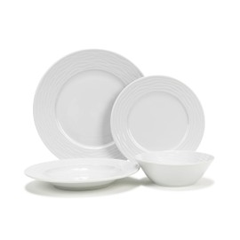 French Home 16-Piece Dinnerware Set – White Wave Porcelain Plates and Bowls – Elegant, Lead-Free Stoneware Set for Everyday Use