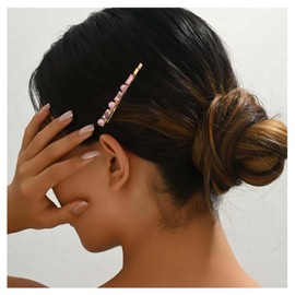 Andelaisi Boho Pink Crystal Hair Barrette Vintage Glitter Bobby Pin Pink CZ Pin Side Clip Wedding Bridal Shower Prom Decorative Hair Accessories for Women Headdress
