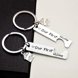 AIMALL Our First Home' Matching Keychain Set – Stainless Steel House Key Holder for Couples, Perfect for New Homeowners
