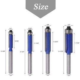 Mesee 4 Pieces Top End Bearing Flush Trim Router Bits Set, 1/4 Inch Shank Industrial Grade Template Pattern Flush Trimming Router Bit Woodworking Milling Cutter Tools - 1/4" 5/16" 3/8" 1/2"