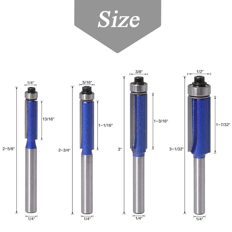 Mesee 4 Pieces Top End Bearing Flush Trim Router Bits