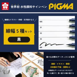 Sakura Color Products ESDK-5#49 Water-Based Pen, Pigma, Set of 5 Types, Black