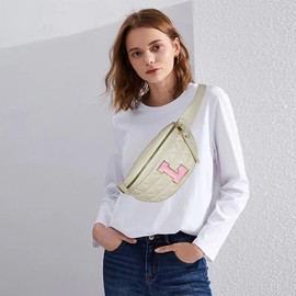 Fashion Waist Packs for Women Fanny Packs Quilted Belt Bag Festival Bum Bags Crossbody Waist Purse for Sports Workout Traveling Running Casual, Beige Belt Bag for L, Fashion