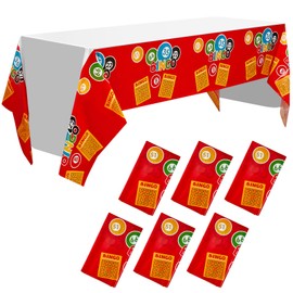 VitalCozy 6 Pcs 108 x 54 Inch Bingo Table Covers Plastic Bingo Party Decorations Bingo Theme Party Supplies Bingo Tablecloth for Birthday Celebration Events Casino Game Themed Party