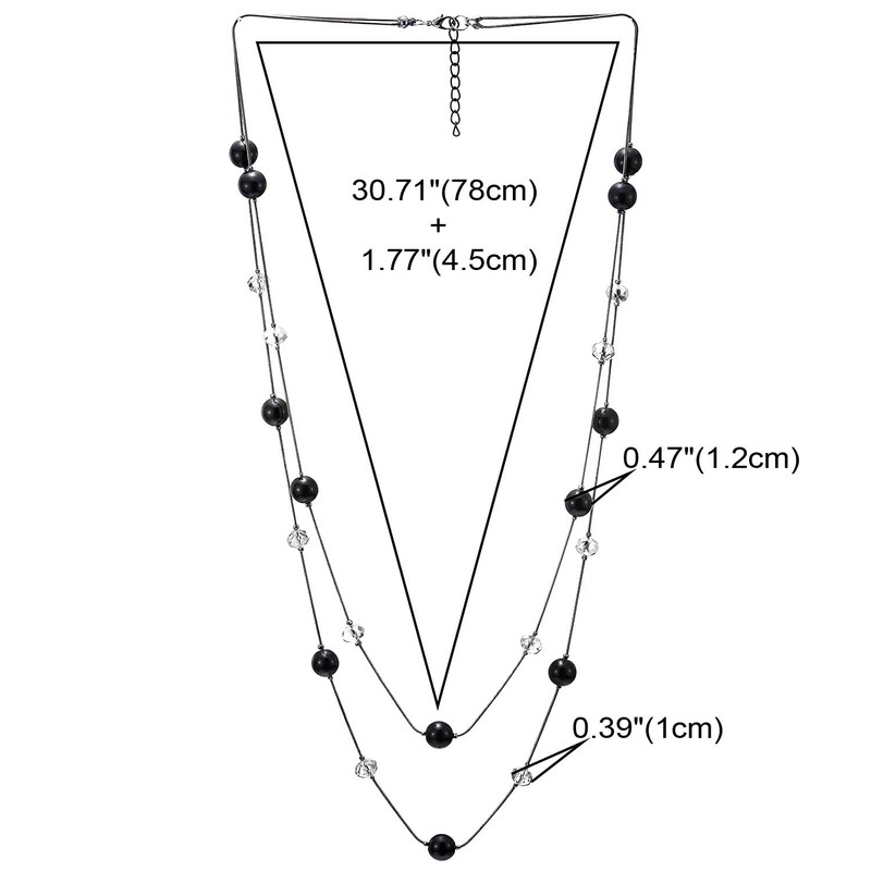 COOLSTEELANDBEYOND Black Statement Necklace Two-Strand Long Chains with Transparent Crystal