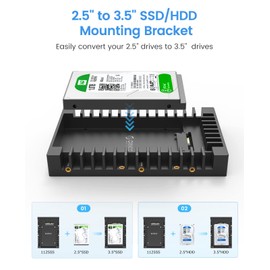 [2Packs] ORICO 2.5 SSD SATA to 3.5 Hard Drive Adapter Internal Drive Bay Converter Mounting Bracket Caddy Tray for 7 / 9.5 / 12.5mm 2.5 inch HDD / SSD with SATA III Interface(1125SS-2)