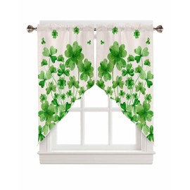 St. Patrick's Day Swag Curtain,Lucky Clover Leaves Seamless Kitchen Valances Rod Pocket Curtains Tier Pair Swag Topper,Spring Shamrock Leaf 2 Panels Window Treatment for Bathroom Living Room Bedroom