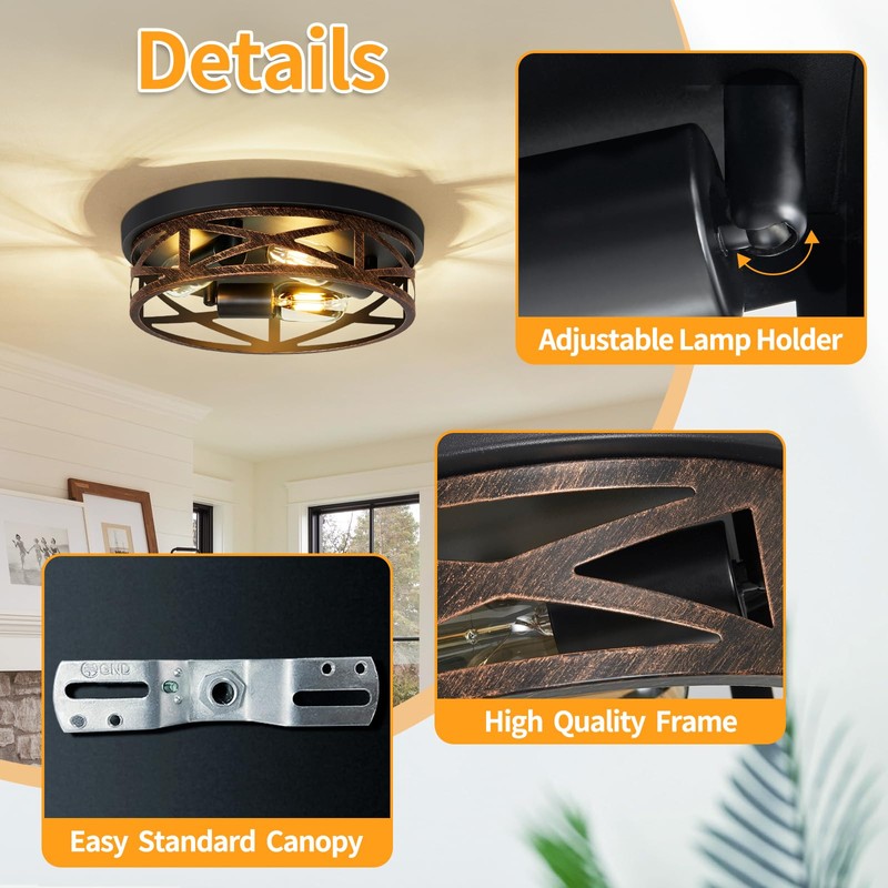 ZHU YAN Farmhouse Flush Mount Ceiling Light,3-Light Ceiling Light Fixture