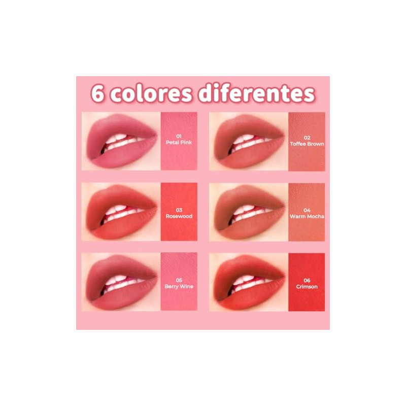 ULTRAMO Labial Mate Sedoso, Labial de Color Duradero, 6 Colores