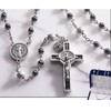 Saint Benedict Silver Italian Rosary with Black 6mm prayer beads