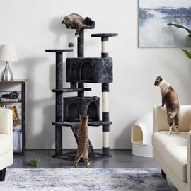 Topeakmart 61in Cat Tree for Indoor Cats, Cat Tower with Scratching Posts Spacious Perch & Platform for Kittens, Black
