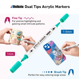 UNIKNIU Dual Tip Acrylic Paint Pens Markers,Acrylic Paint Pens for Rock Painting Wood Canvas Plastic Metal Stone, Acrylic Markers For DIY Crafts Making Art Supplies (Brush&Fine, 36)