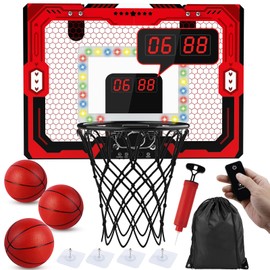 Basketball Hoop Indoor, Mini Basketball Hoop with Led Light & Scoreboard & Timer, Toddler Basketball Hoop, Over The Door Basketball Hoop for Kids Toy Ages 3 4 5 6 7 8-13 Year Old Girls Boys Gift