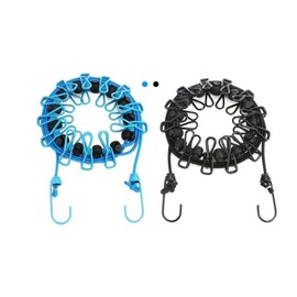 2 Pack Portable Clothesline with 12 Clothespins, Windproof Travel Clothesline Stretchy Retractable Elastic Laundry Clothes Line for Backyard . - Color: Grey & Blue