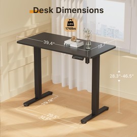 JOY worker Small Electric Standing Desk, 40" x 20" Whole Piece Height Adjustable Desk with Memory Controller, Black Sit to Stand Desk Workstation for Home Office