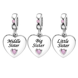 ZakiaHo 3pcs Necklaces Set Big Sister Middle Sister Little Sister Family Necklace with Pink Crystal Birthday Gifts for Women Dainty Adjustable Love Heart Pendant Necklaces