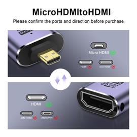 PNGKNYOCN 8k Micro HDMI to HDMI Adapter,48Gbps 2.1 Micro HDMI Male to Standard HDMI Female Adapter Support 8K@60HZ, 4K@120HZ, Dynamic HDR, eARC（2-Pack