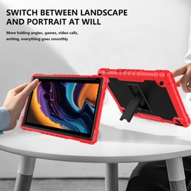 Doemoil for YQSAVIOR Tab CP10 10.1" Case/Coopers Tab CP10 10.1 inch Case Built in Shoulder Strap & Kickstand Soft Silicone Hard Back Kids Friendly Case Cover for YQSAVIOR Model CP10 (Red+Black)