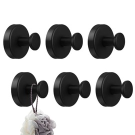 ZephyrCraft 6 Pcs Black Suction Cup Hooks, Vacuum Suction Cup Towel Holder, Heavy Duty Stainless Steel Sucker Hooks No Drilling for Shower Bathroom Kitchen Wall