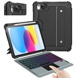 Nillkin iPad A16 (11th Gen) / 10th Gen Case with Detachable Keyboard, Magic Trackpad, 7-Color Backlit, Portrait/Landscape Modes, Rugged Keyboard Case for iPad 11th / 10th Generation (2025/2022), Black