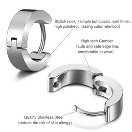 JEYORZY 3 Pairs of Stainless Steel Silver Matt Men's Creole Earrings, Folding Hoop Earrings Silver Matt, Stainless Steel Folding Hoop Earrings Matt, Earring Hinge, Women's Earrings Classic Hoop