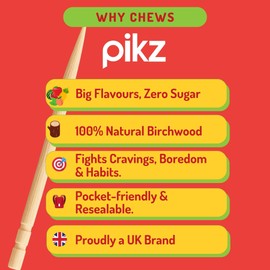 pikz Flavoured Toothpicks – Bold Natural Flavours, Resealable Packs – Fun, Cheeky Tooth Picks – Zero Sugar, Natural Birchwood Toothpicks (100 Toothpick Pack) (40 Toothpicks, pikz + mix)
