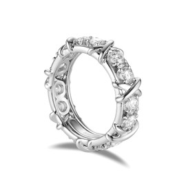 DovEggs 1.4CTW Total GHI 3mm Cut Moissanite Lab Created Diamond Engagement Ring Full Eternity Wedding Band Sterling Silver for Women with 5.4mm Width(5.5)