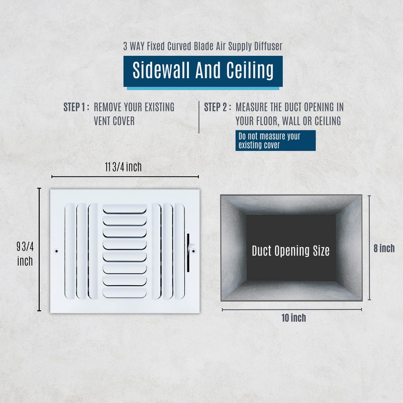 Fits 10x8 Duct Opening 3 Way Fixed Curved Blade Air