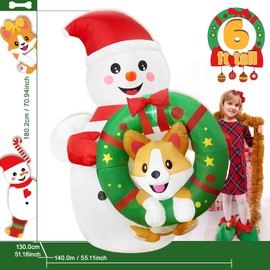 Fayavoo 6FT Christmas Inflatable Outdoor Decorations, Christmas Blow Ups Snowman Decor with Corgi on The Wreath, Christmas Yard Decorations Outdoor with LED for Outside Indoor Holiday Party Lawn