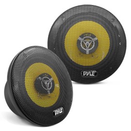Pyle Car Three Way Speaker System - Pro 6.5 Inch 280 Watt 4 Ohm Mid Tweeter Component Audio Sound Speakers For Car Stereo w/ 40 Oz Magnet, 2.25” Mount Depth Fits Standard OEM - Pyle PLG6.3 (Pair),Yellow/Black