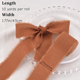 URROMA Cotton Linen Ribbon, 2 Rolls Dark Orange Fringe Frayed Edges Fabric Cloth for Wedding Invitations, Bridal Bouquets, Gift Wrapping