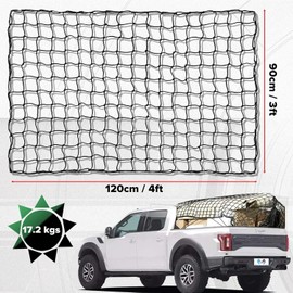 Red de carga para cama de camioneta, red elástica de carga elástica de 3 x 4 pies para camión, red organizadora de coche universal para cargas grandes, con 12 mosquetones de clip sin enredos y 1 bolsa
