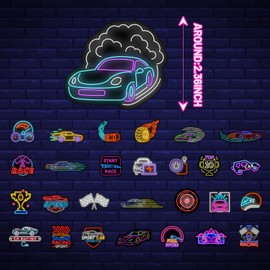 120PCS Neon Race Car Stickers, Race Car Party Favors Birthday Party Decorations Racing Decor Racing Vinyl Waterproof Stickers for Water Bottle Laptop Luggage Helmet