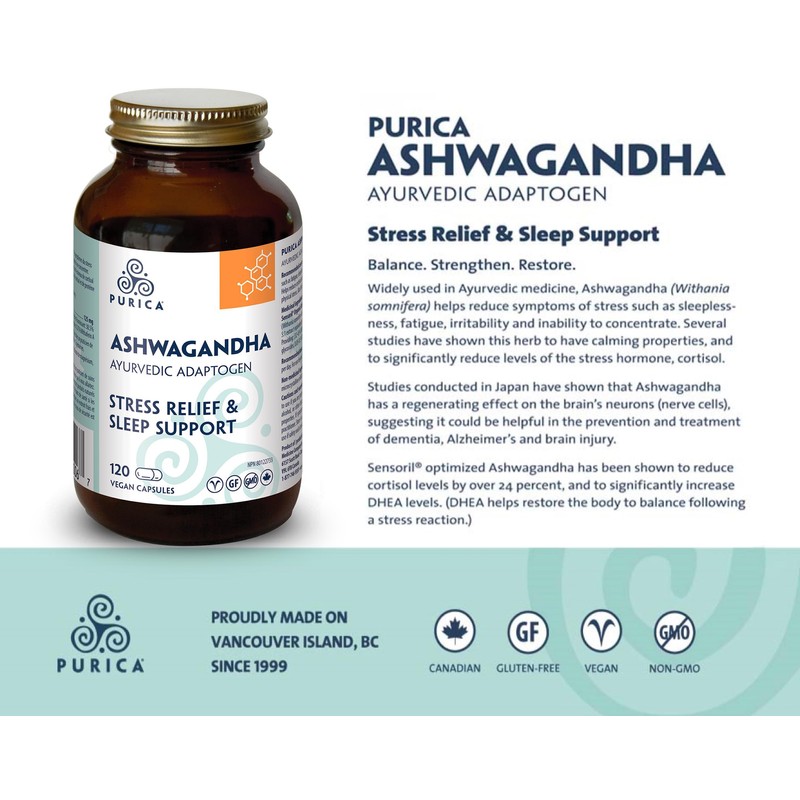 PURICA - Ashwagandha with Sensoril - 120 Vegan Capsules -