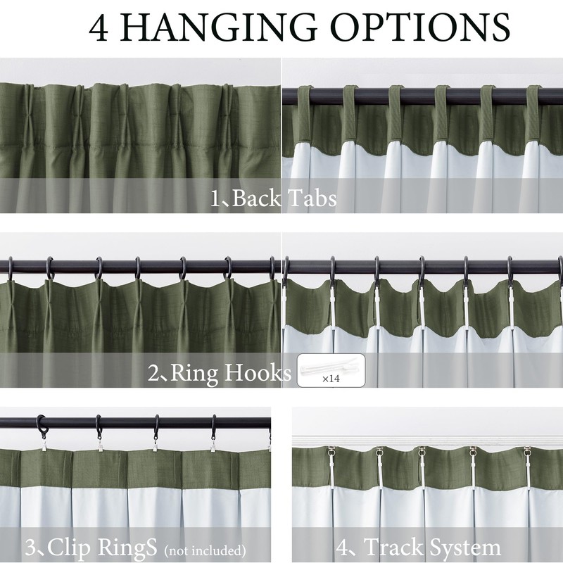 MYSKY HOME Olive Green Linen Pinch Pleated 100% Blackout Curtains