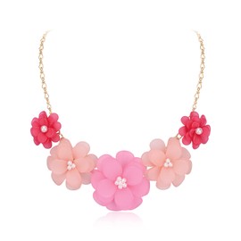 Flyonce Flower Statement Collar Necklace, Summer Holiday Floral Pink Flower Necklaces for Women
