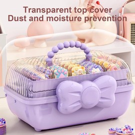 Caja Organizadora De Accesorios Para El Cabello - Caja Para Moños De Niñas, Diseño Multiusos Organizador De Capas Con Asa, Ideal Para Almacenar Uñas, Accesorios Capilares, Suministros De Costur