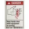 Brady 86886 3-1/2" Width x 5" Height, B-302 High Performance Polyester, Black and Red on White Machine and Equipment Labels, Header "Danger", Legend "Keep Hands Clear When Equipment is Running", Pack of 5