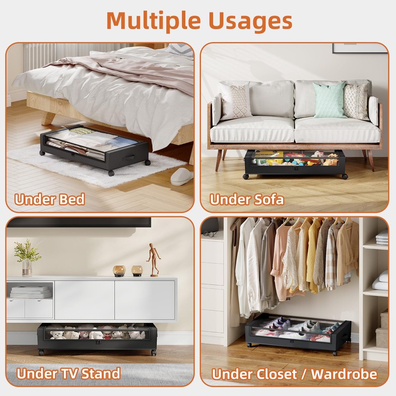 Somdot Under Bed Storage with Wheels, 2 Pack Under Bed