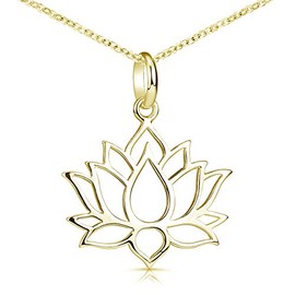 Materia KA-69-Gold Lotus Flower Pendant, Gold-Plated 925 Sterling Silver with Chain, Sterling Silver